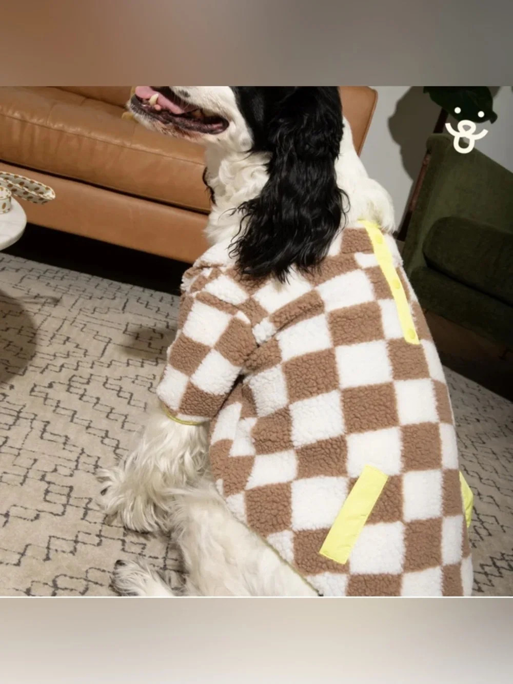 NEW-Medium Cozy Checkered Brown & White Sherpa Dog Jacket -